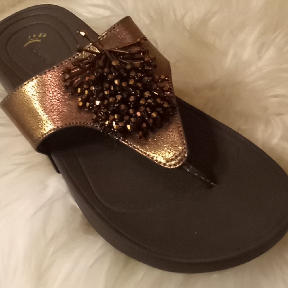 Bare Traps Beaded Bronze Ginifer Wedge Sandals